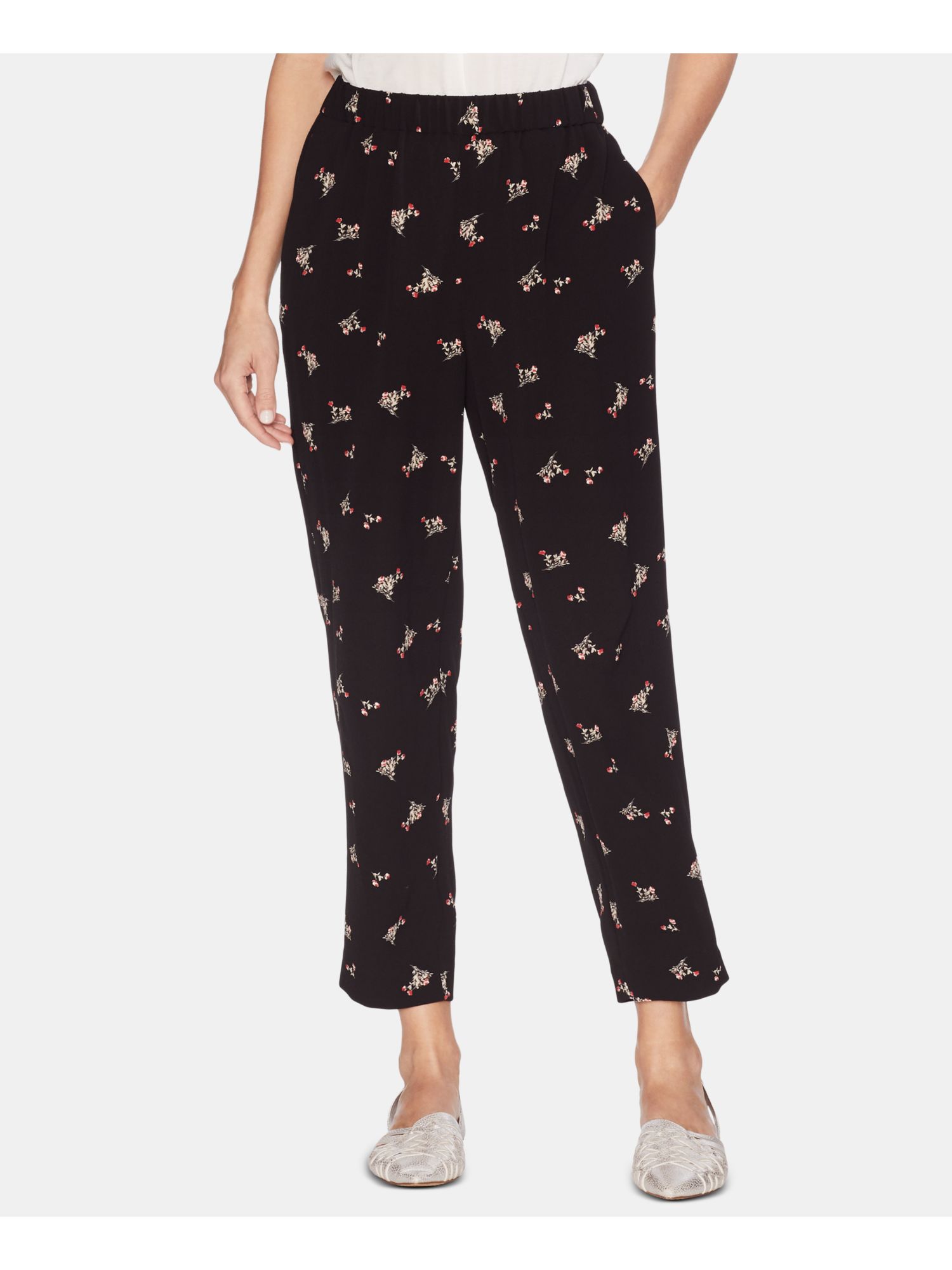 Vince Camuto Womens Floral Casual Cropped Pants, Black, X-Large